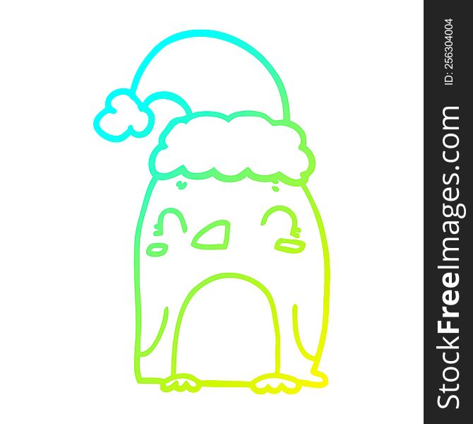 Cold Gradient Line Drawing Cute Christmas Penguin