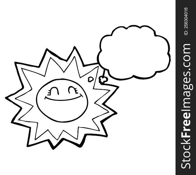 happy freehand drawn thought bubble cartoon sun. happy freehand drawn thought bubble cartoon sun