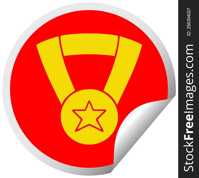 circular peeling sticker cartoon of a gold medal