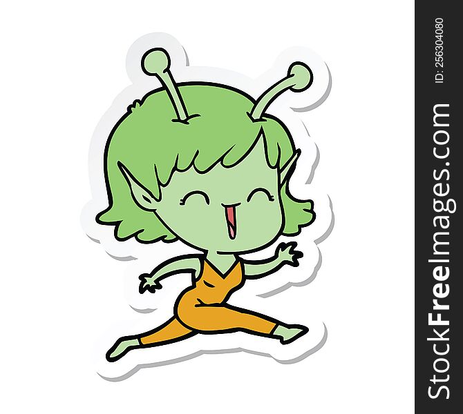 Sticker Of A Cartoon Alien Girl Laughing