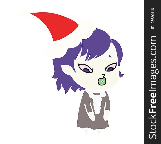 Cute Flat Color Illustration Of A Vampire Girl Wearing Santa Hat