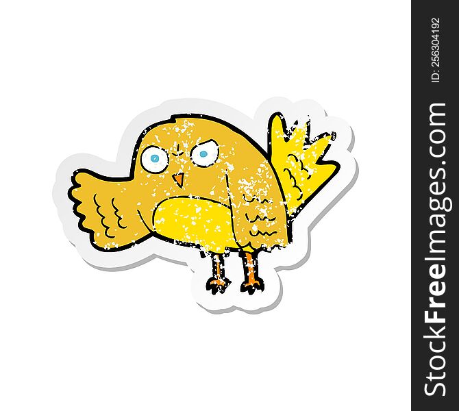 Retro Distressed Sticker Of A Angry Cartoon Bird