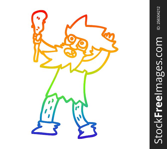 rainbow gradient line drawing of a cartoon cave man