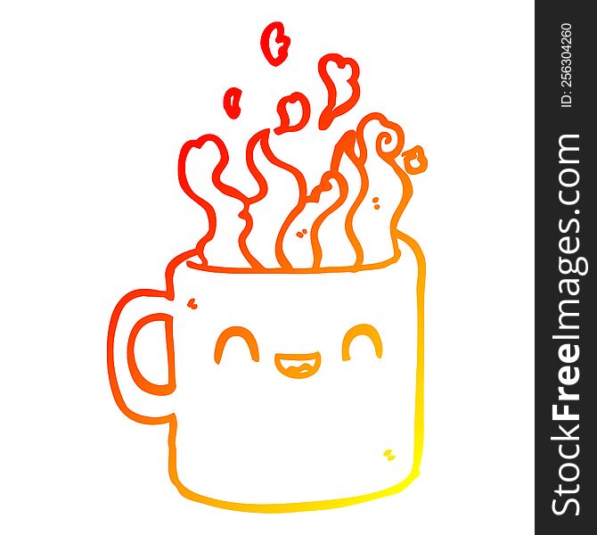 warm gradient line drawing cartoon hot cup of coffee