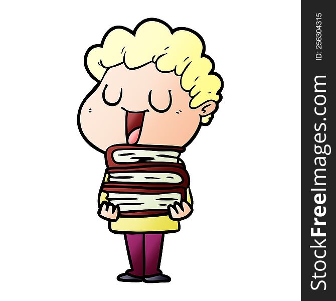 laughing cartoon man with books. laughing cartoon man with books