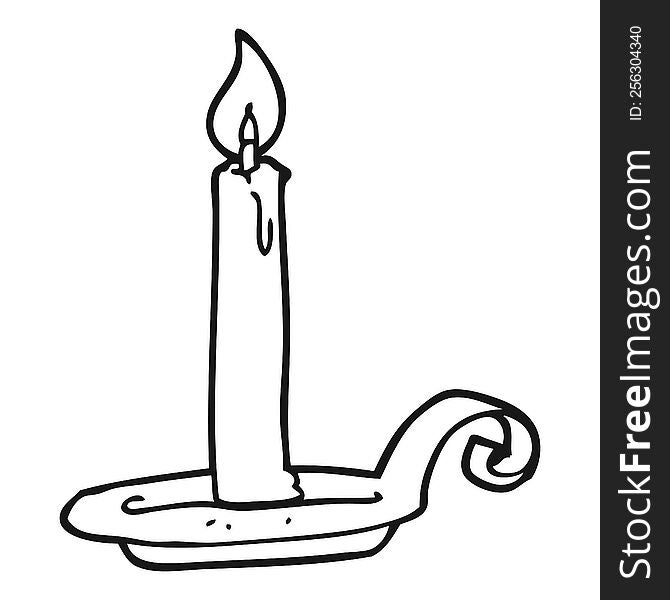 freehand drawn black and white cartoon candle burning
