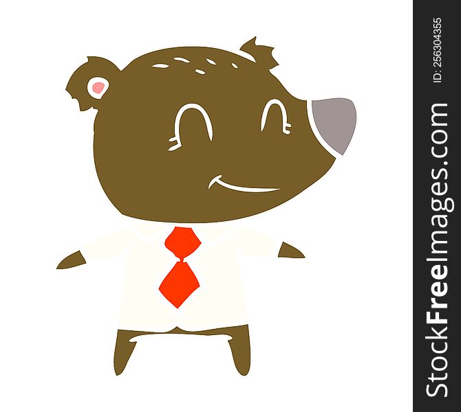 flat color style cartoon bear in shirt and tie