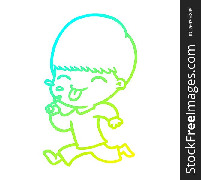 Cold Gradient Line Drawing Cartoon Boy Sticking Out Tongue