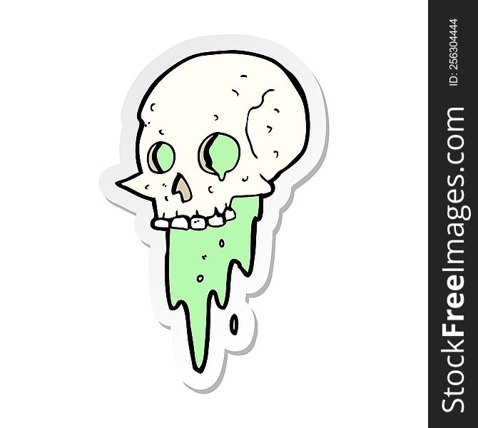 sticker of a gross halloween skull cartoon