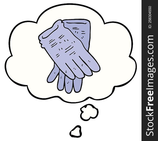 cartoon garden work gloves with thought bubble