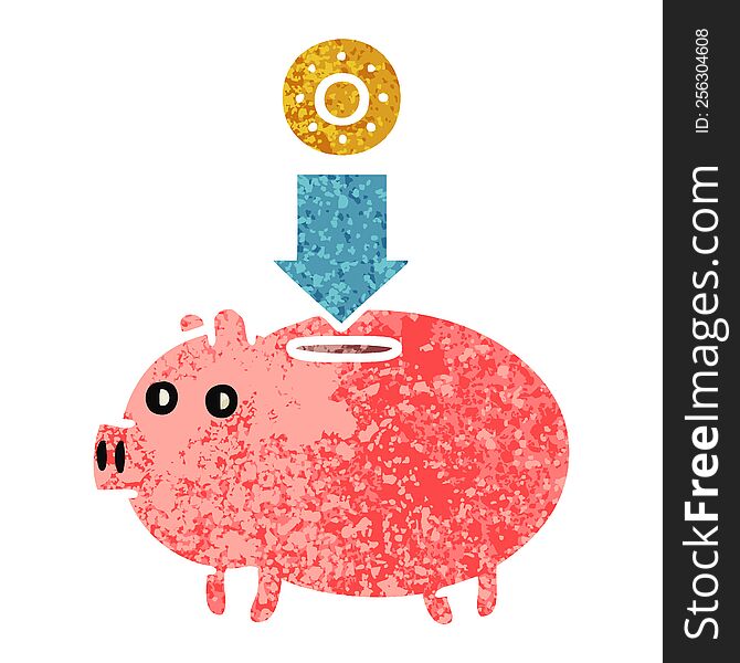 retro illustration style cartoon of a piggy bank