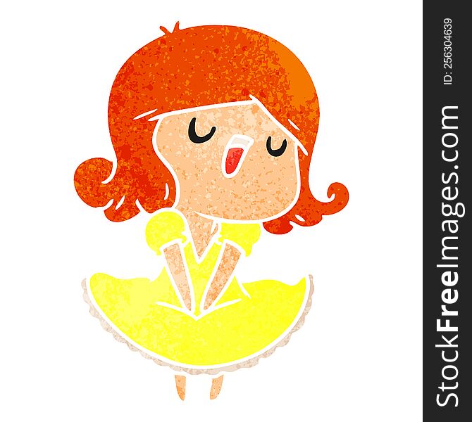 retro cartoon illustration of a cute singing kawaii girl. retro cartoon illustration of a cute singing kawaii girl