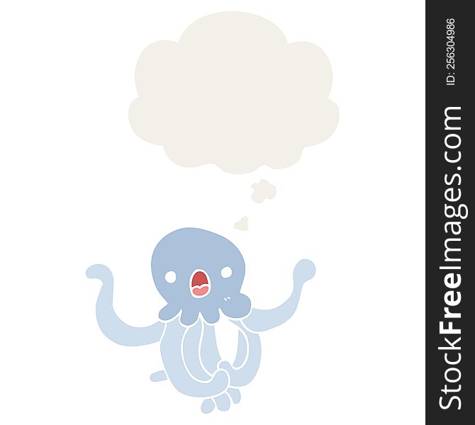 cartoon jellyfish with thought bubble in retro style