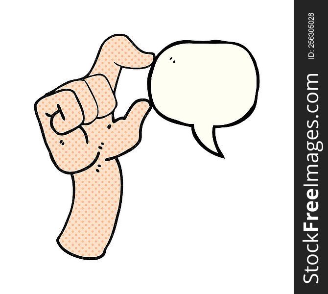 freehand drawn comic book speech bubble cartoon hand making smallness gesture