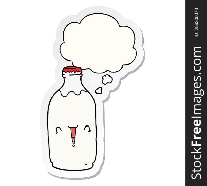 Cute Cartoon Milk Bottle And Thought Bubble As A Printed Sticker