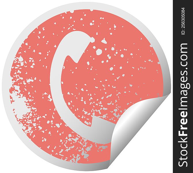 distressed circular peeling sticker symbol of a telephone handset