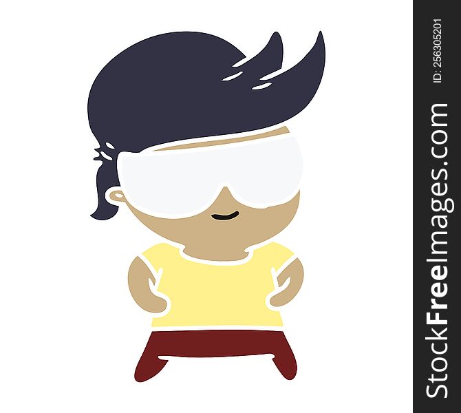 cartoon illustration kawaii kid with shades. cartoon illustration kawaii kid with shades