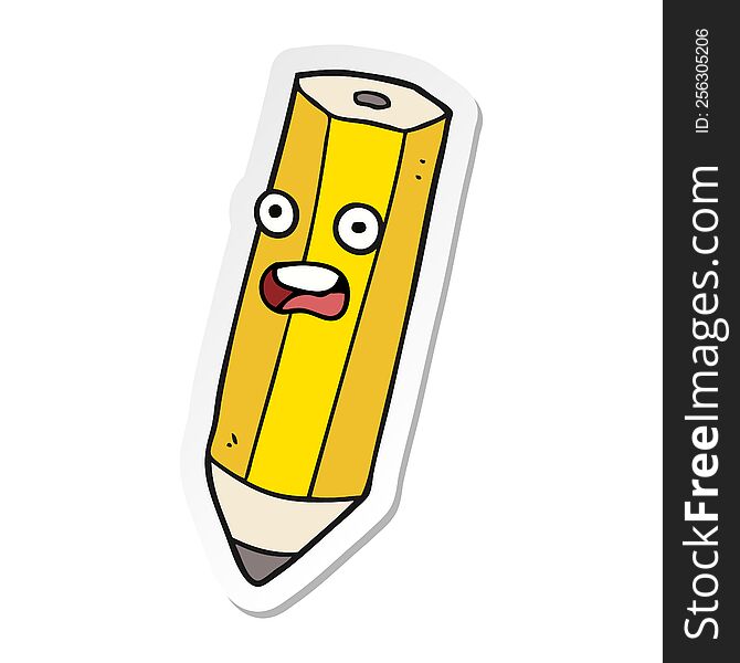 Sticker Of A Happy Cartoon Pencil