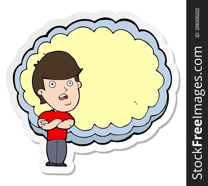 sticker of a cartoon man with text space cloud