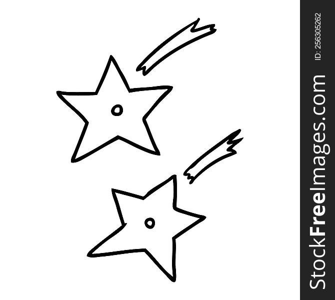 Line Drawing Doodle Of Ninja Throwing Stars