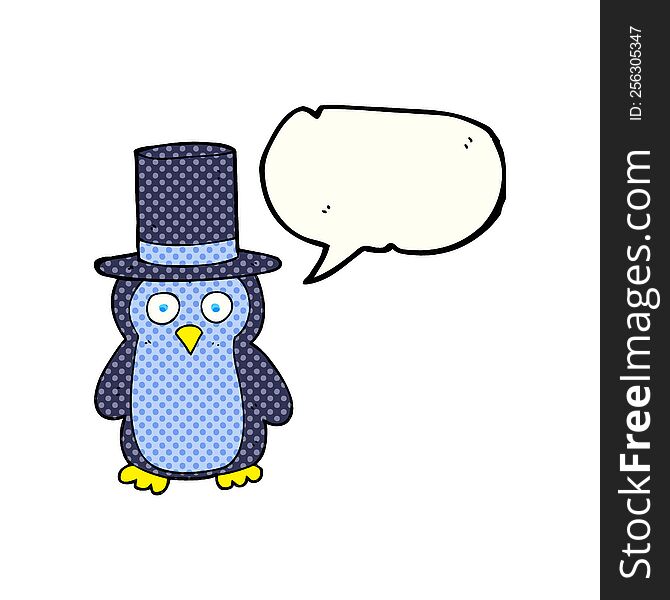 Comic Book Speech Bubble Cartoon Penguin Wearing Hat
