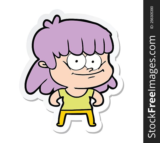 sticker of a cartoon smiling woman