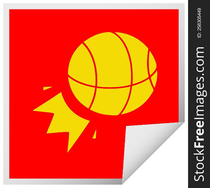 square peeling sticker cartoon of a basket ball