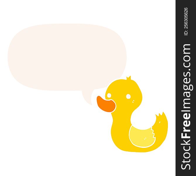 cartoon duck with speech bubble in retro style