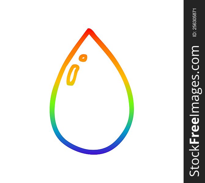 rainbow gradient line drawing of a cartoon water droplet