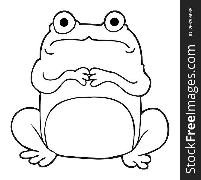 freehand drawn black and white cartoon nervous frog