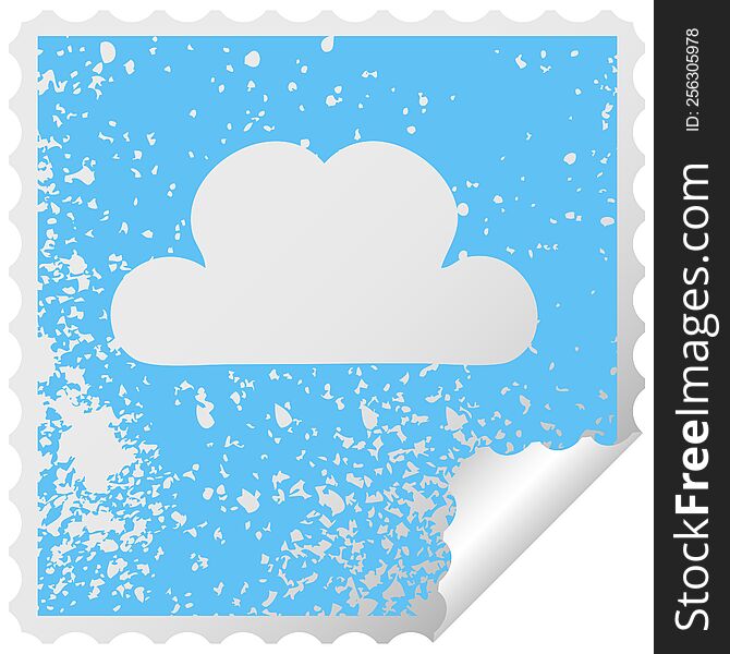 Distressed Square Peeling Sticker Symbol Rain Cloud
