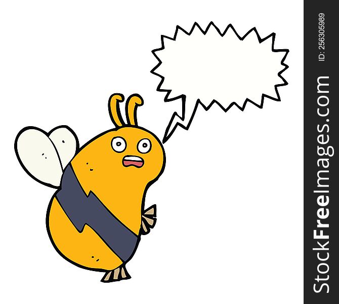 Funny Cartoon Bee With Speech Bubble