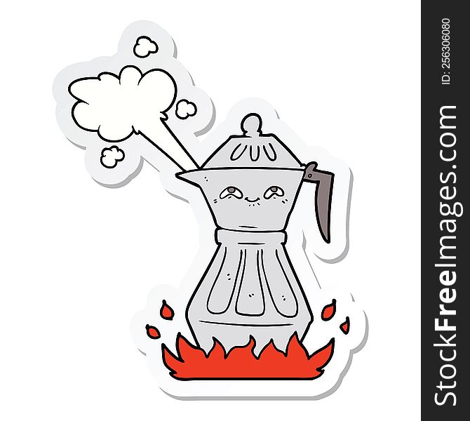 Sticker Of A Cartoon Coffee Pot