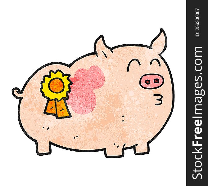 freehand textured cartoon prize winning pig