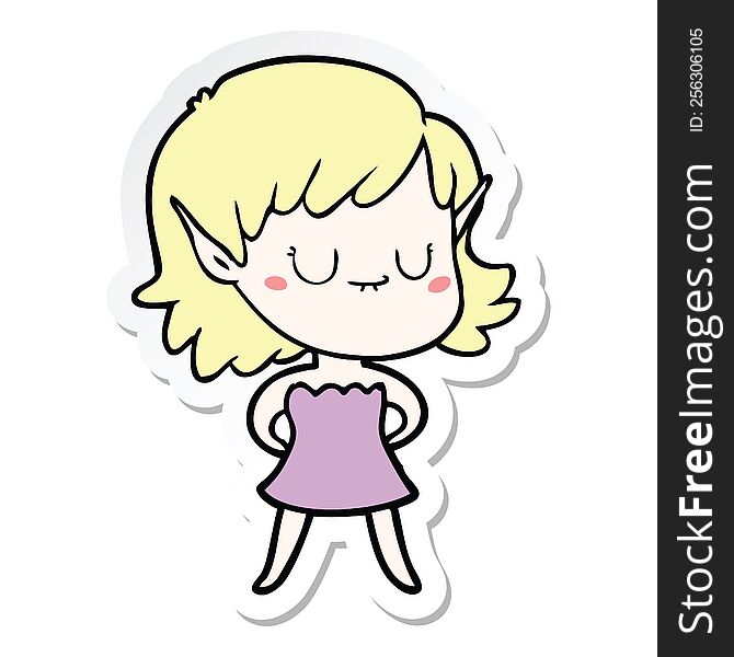 Sticker Of A Happy Cartoon Elf Girl Wearing Dress