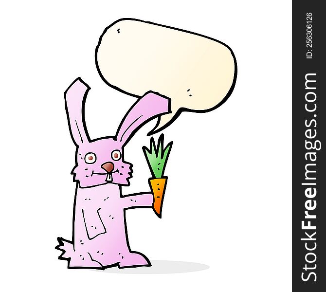 cartoon rabbit with carrot with speech bubble