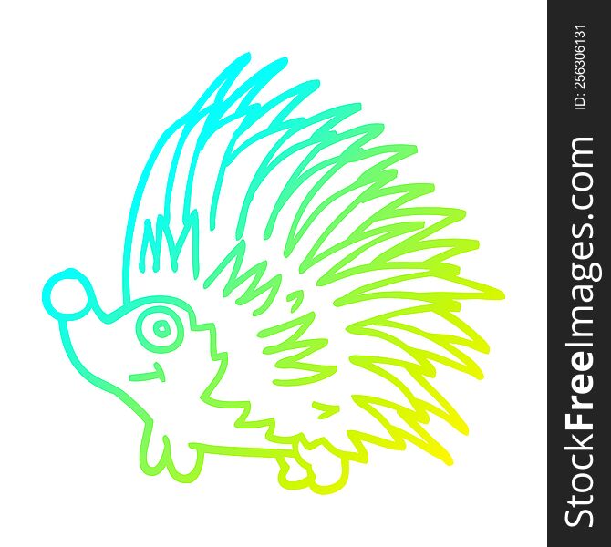 cold gradient line drawing of a cartoon spiky hedgehog