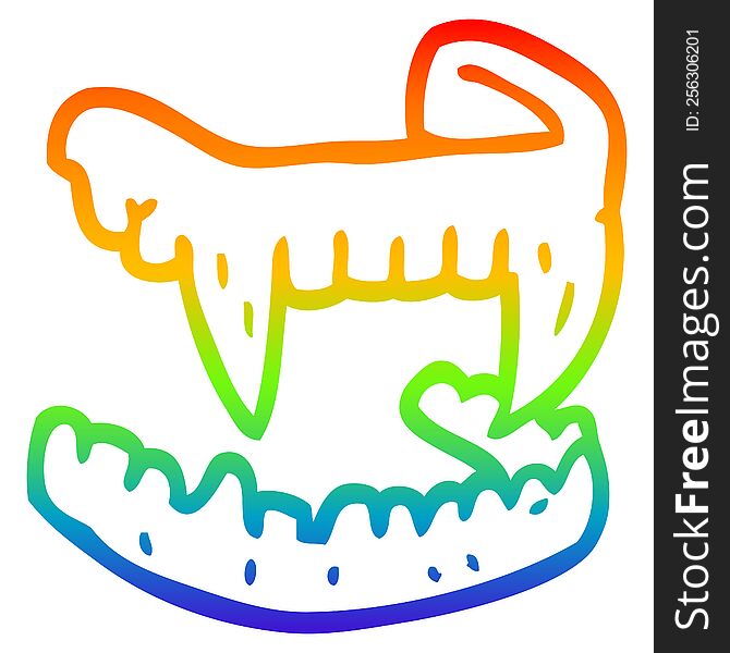 rainbow gradient line drawing of a cartoon halloween fangs