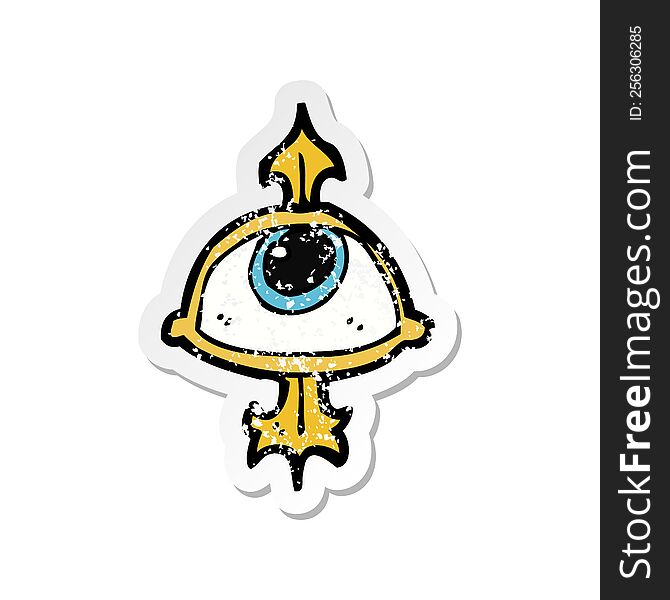 Retro Distressed Sticker Of A Cartoon Eye Symbol