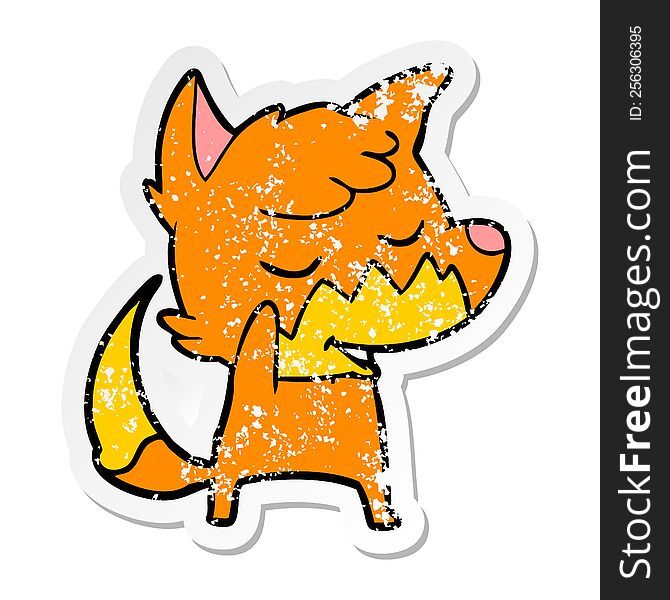 Distressed Sticker Of A Friendly Cartoon Fox