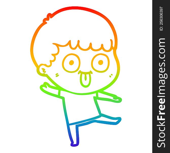 Rainbow Gradient Line Drawing Cartoon Dumb Kid