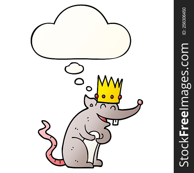 cartoon rat king laughing with thought bubble in smooth gradient style