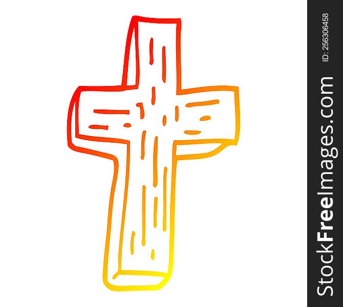 warm gradient line drawing of a cartoon wooden cross