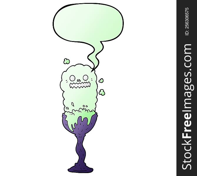 Cartoon Spooky Halloween Potion Cup And Speech Bubble In Smooth Gradient Style