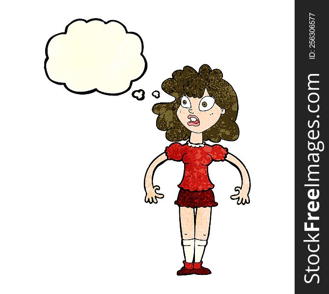 Cartoon Pretty Girl With Shocked Expression With Thought Bubble