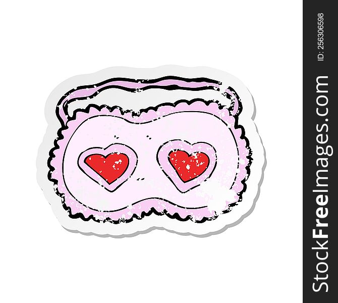 retro distressed sticker of a cartoon sleeping mask with love hearts