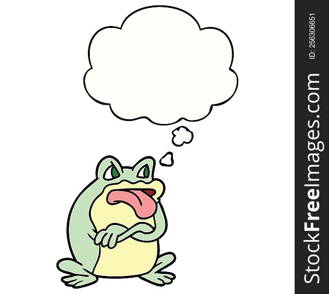 grumpy cartoon frog with thought bubble. grumpy cartoon frog with thought bubble