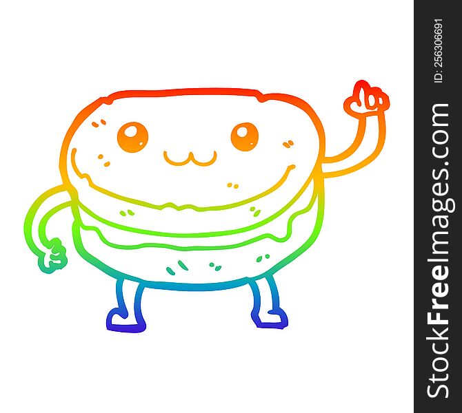 Rainbow Gradient Line Drawing Cartoon Waving Cake Character