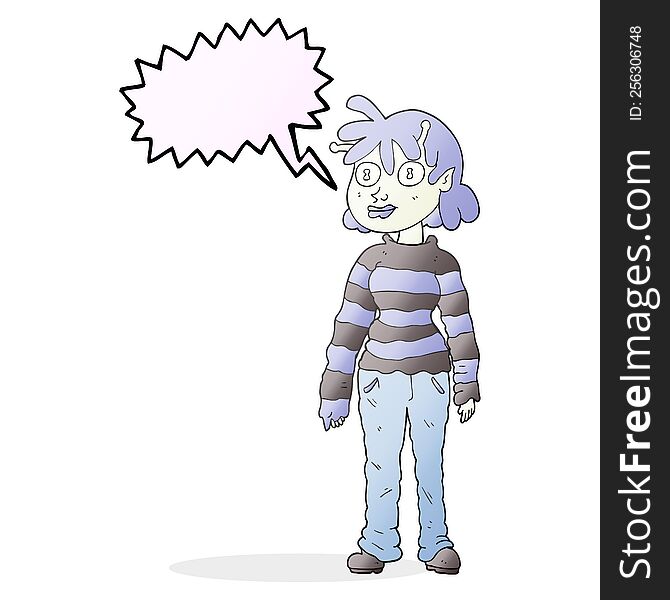 Speech Bubble Cartoon Casual Alien Girl