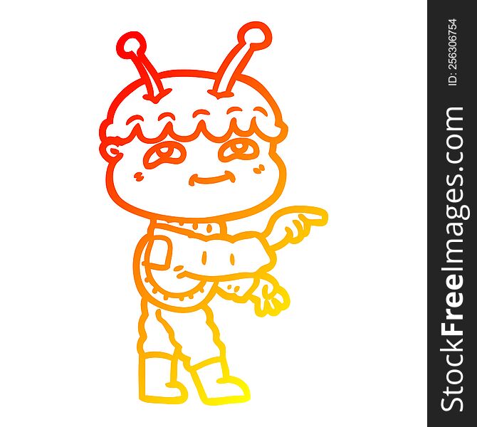 Warm Gradient Line Drawing Friendly Cartoon Spaceman Pointing